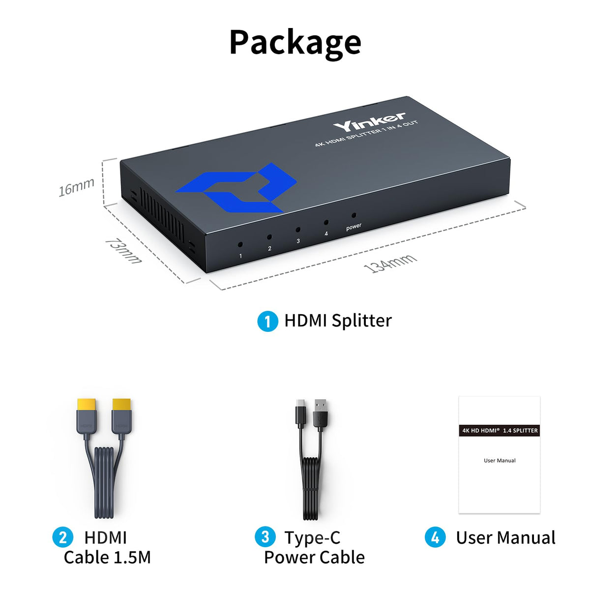 Yinker compact HDMI splitter design fitting behind a TV or on a shelf