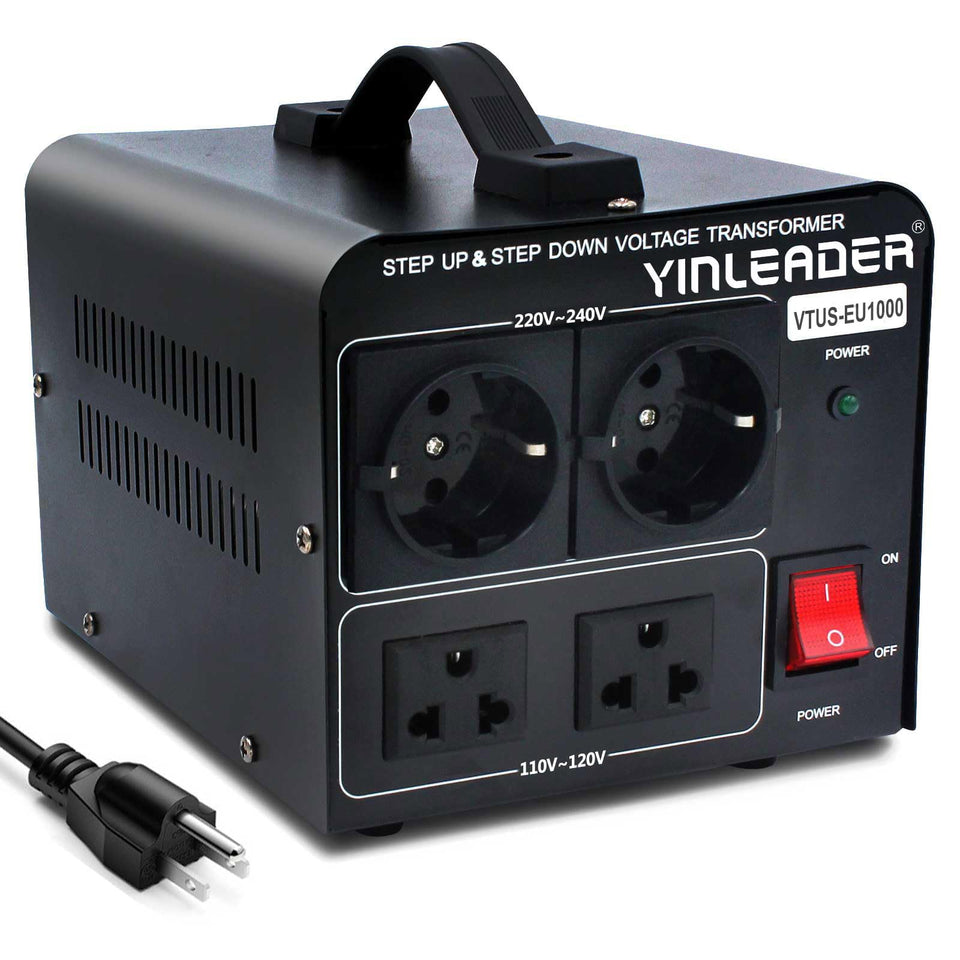 Yinleader 1000W voltage converter front view showing overall design for travel readiness