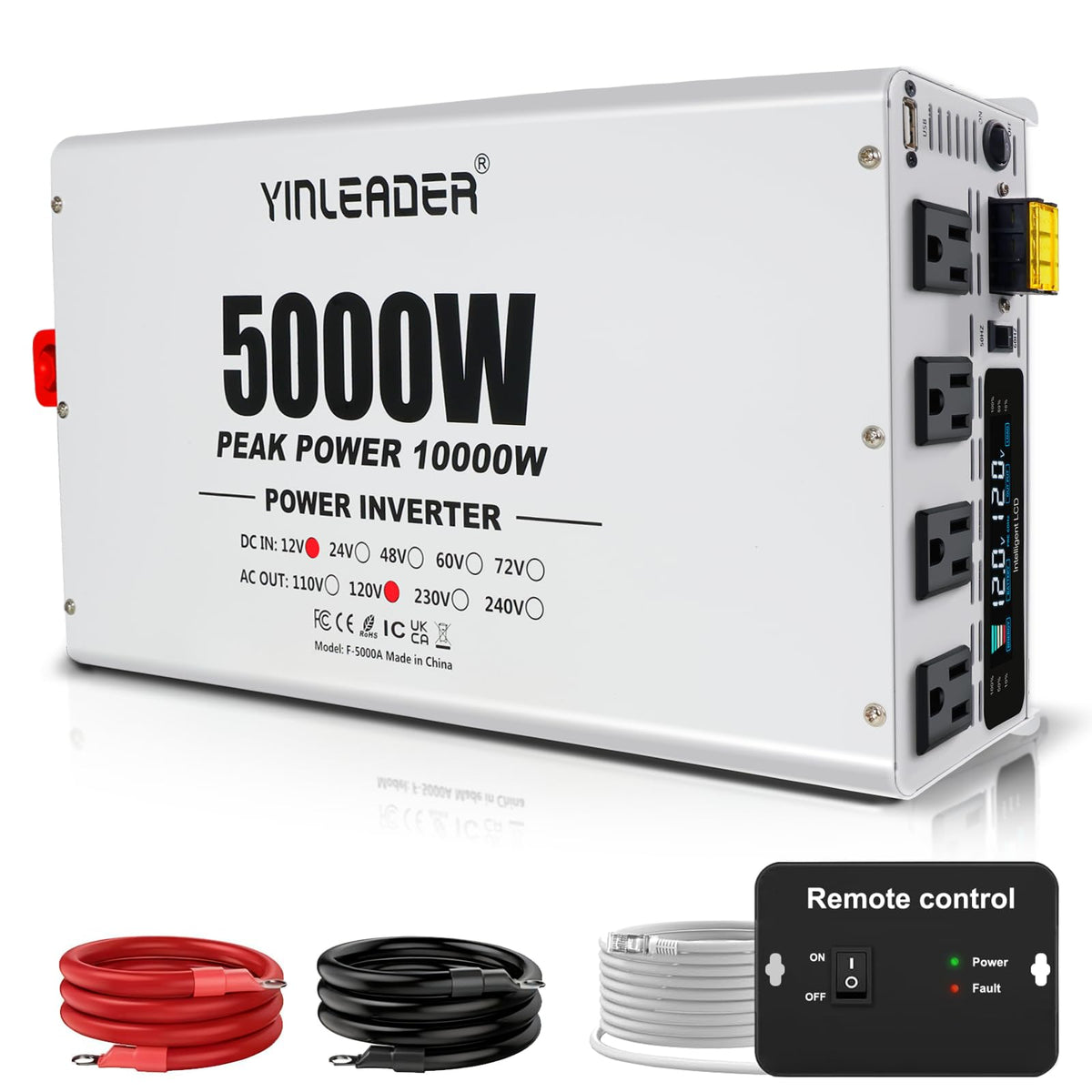 Yinleader 5000W inverter front view with clear display for reliable off-grid power.