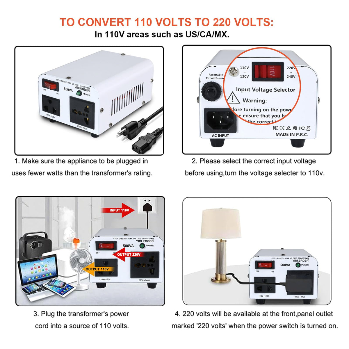 Yinleader US power cord and plug, ready for North American outlets and safe connection