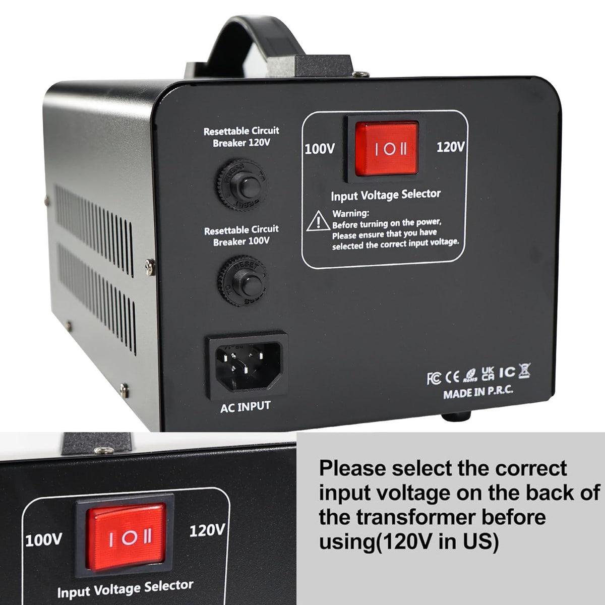 Yinleader close-up of the resettable circuit breaker for quick overload protection