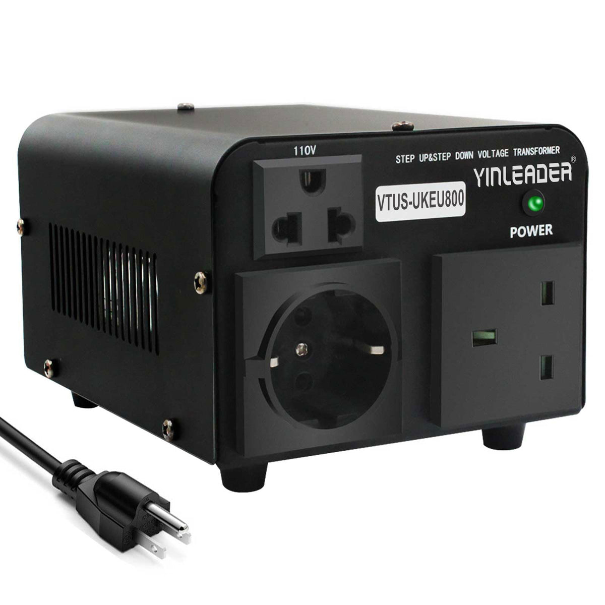Yinleader front panel showing three sockets and easy access benefit