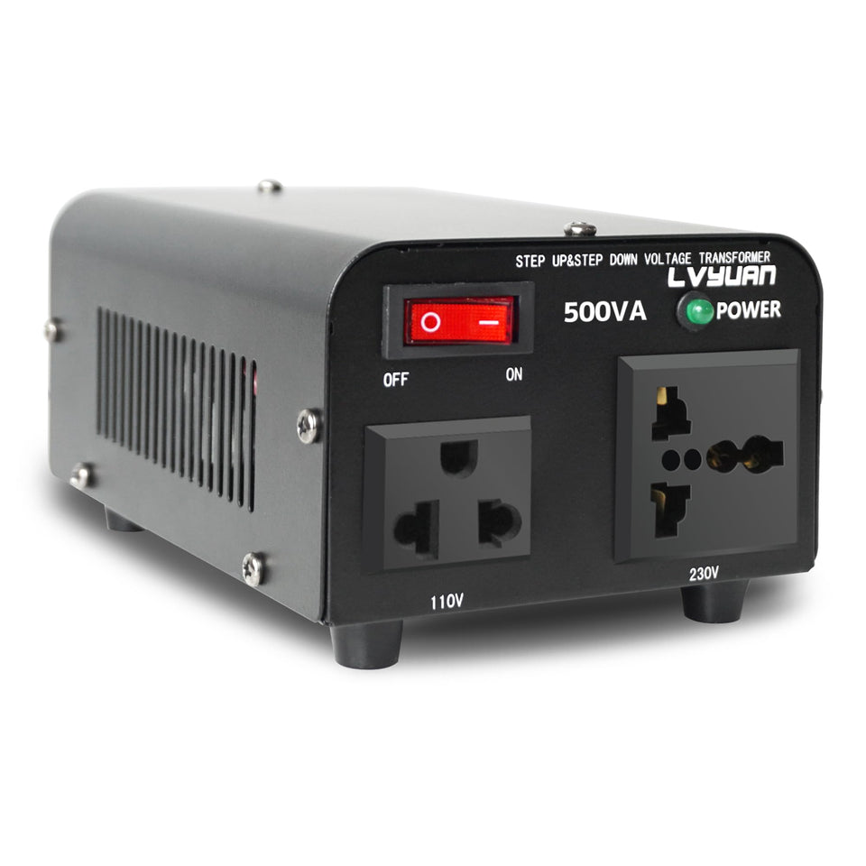 Yinleader front view showing compact transformer and dual sockets for travel convenience