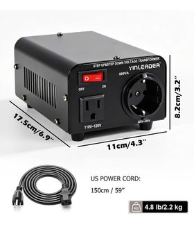 Yinleader side view showing EU socket and US outlet enabling multi-region use