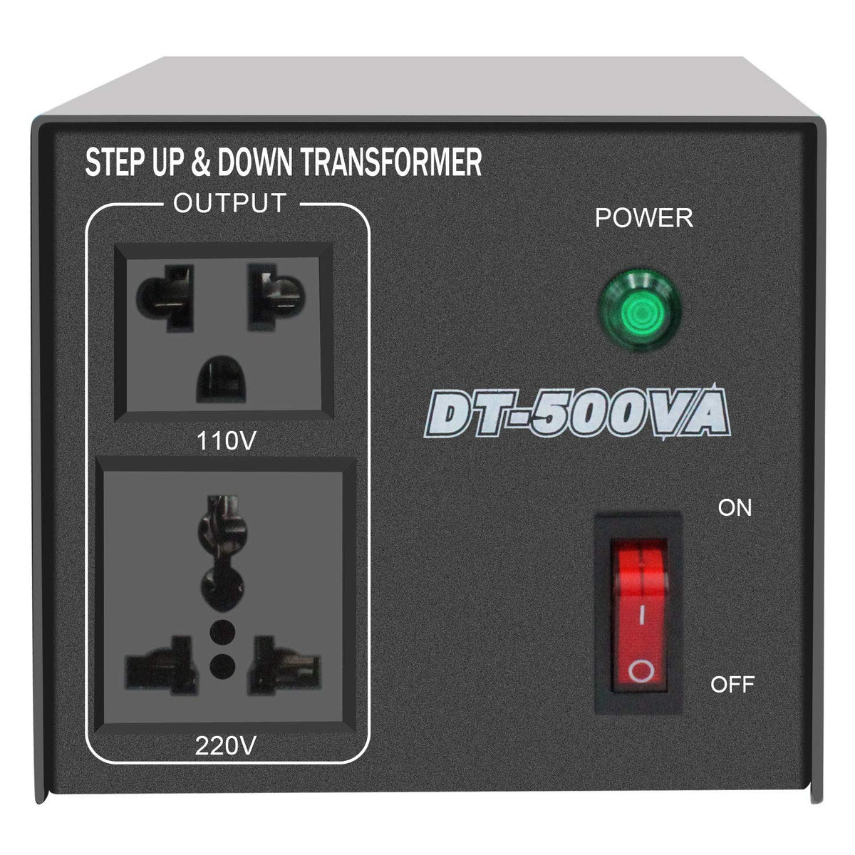 Yinleader transformer front panel showing sockets and status, ensures safe voltage conversion