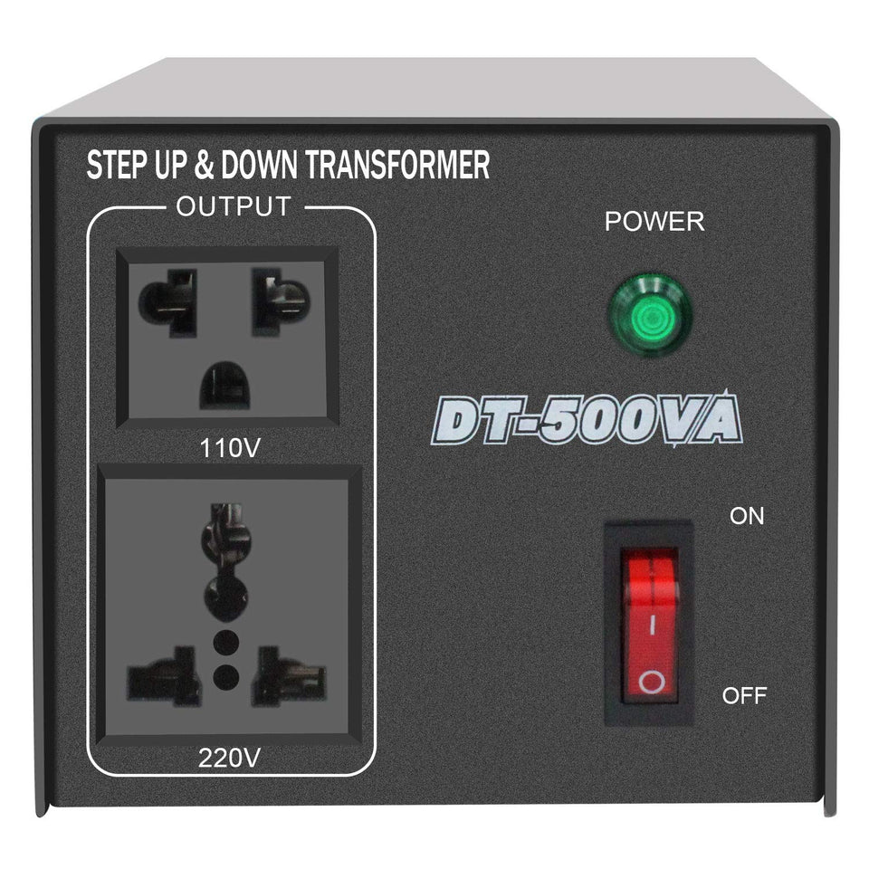 Yinleader transformer front panel showing sockets and status, ensures safe voltage conversion