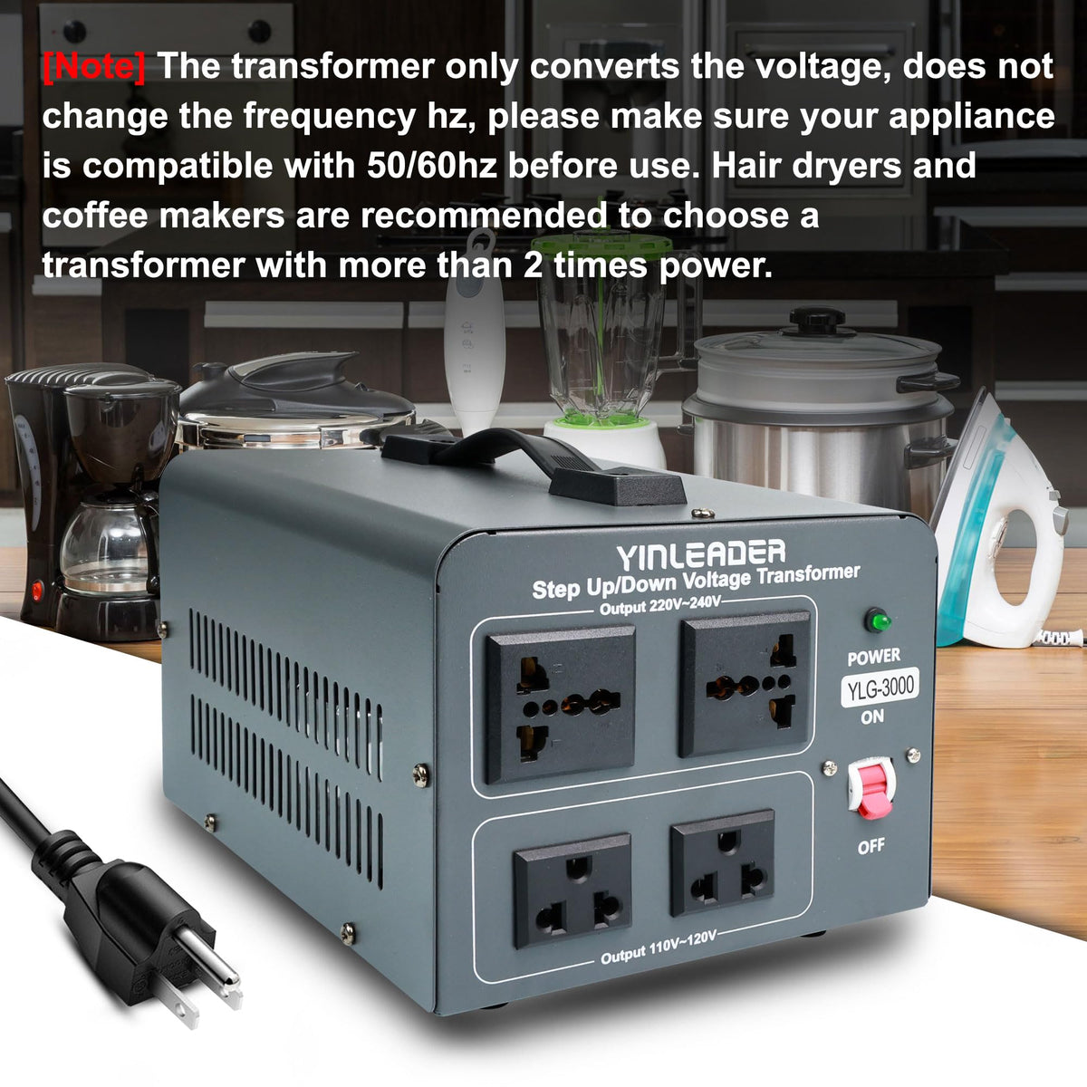 Yinleader voltage converter resettable breaker button for safe, reliable use.