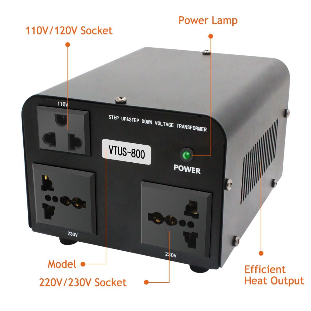 Yinleader VTUS-800 circuit breaker close-up with reset button, built-in overload protection