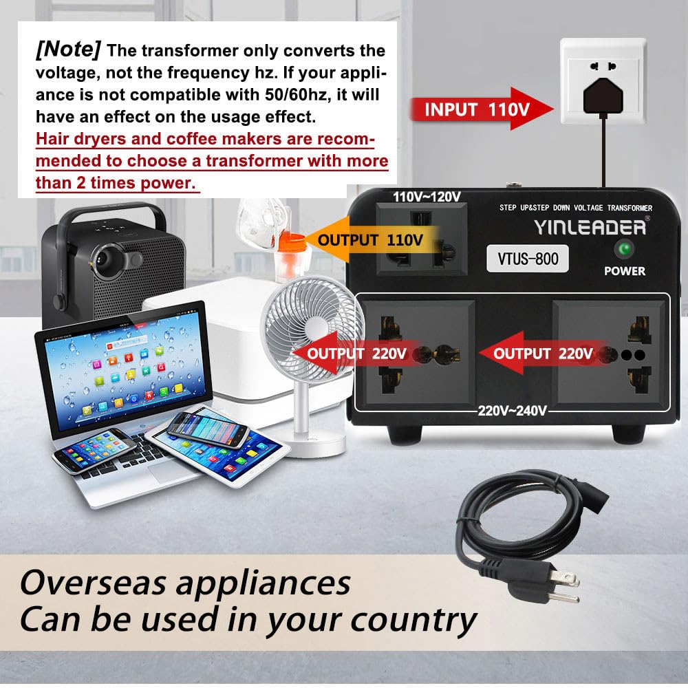Yinleader VTUS-800 US power cord and plug ready to connect, easy setup benefit