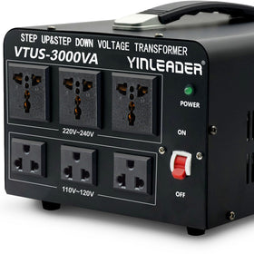 Yinleader VTUS-3000-6S front view shows compact voltage transformer for 110V-220V use