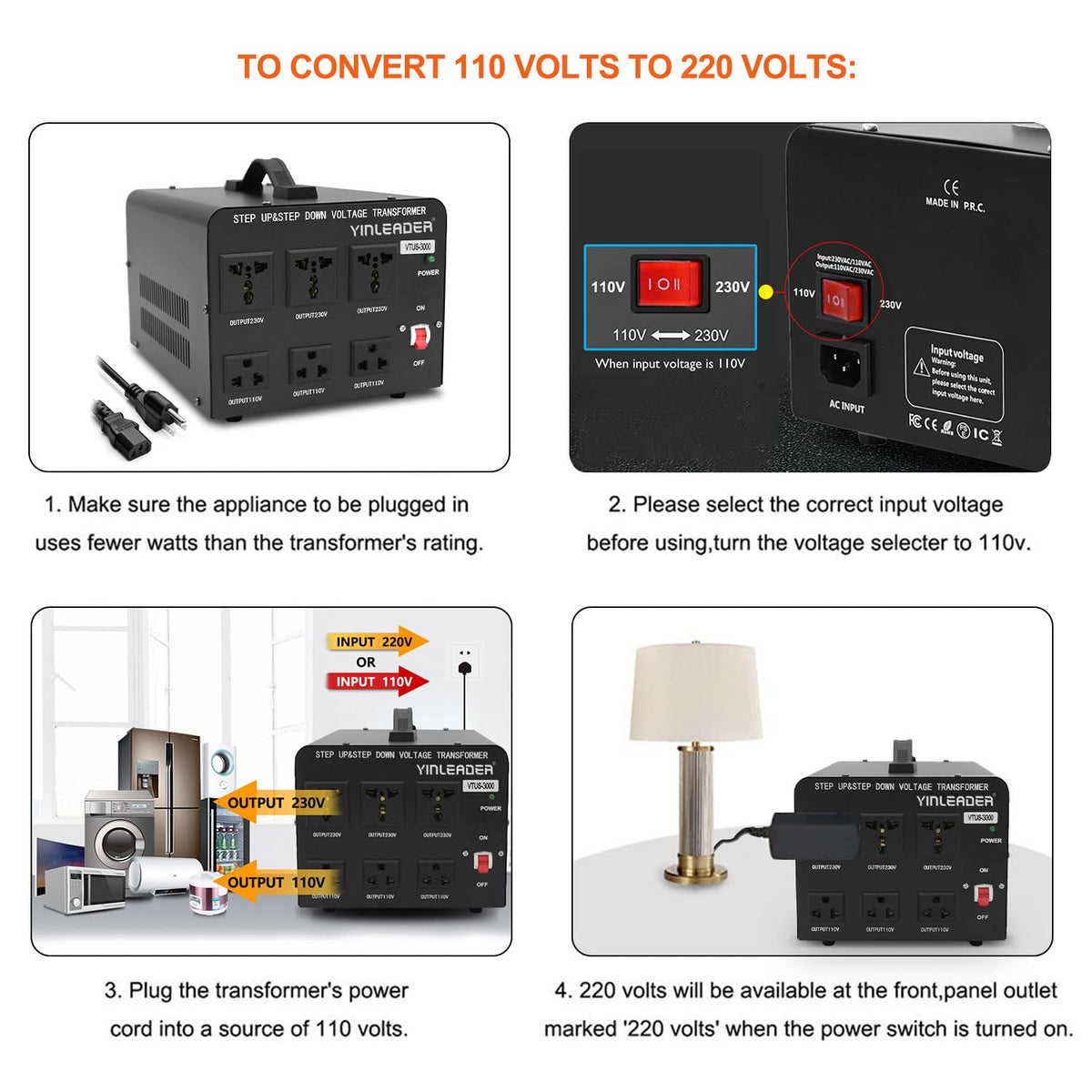 Yinleader VTUS-3000-6S in-use with a US socket for 110V devices