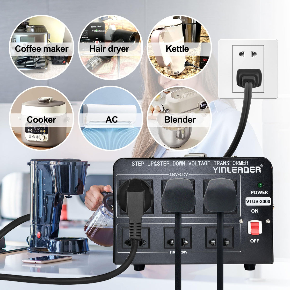 Yinleader VTUS-3000-6S universal sockets ready for 220-240V devices