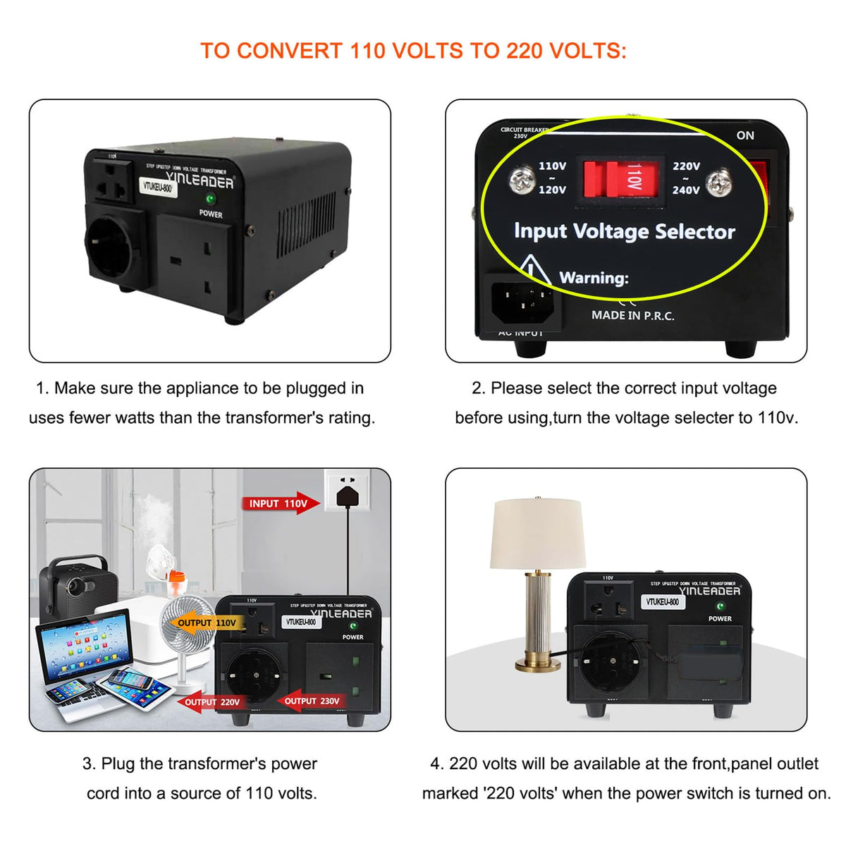 Yinleader wattage label and dual breakers conveying overload protection benefit