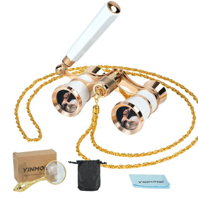 YINMONE front view showing white opera glasses and elegant finish for clear stage viewing