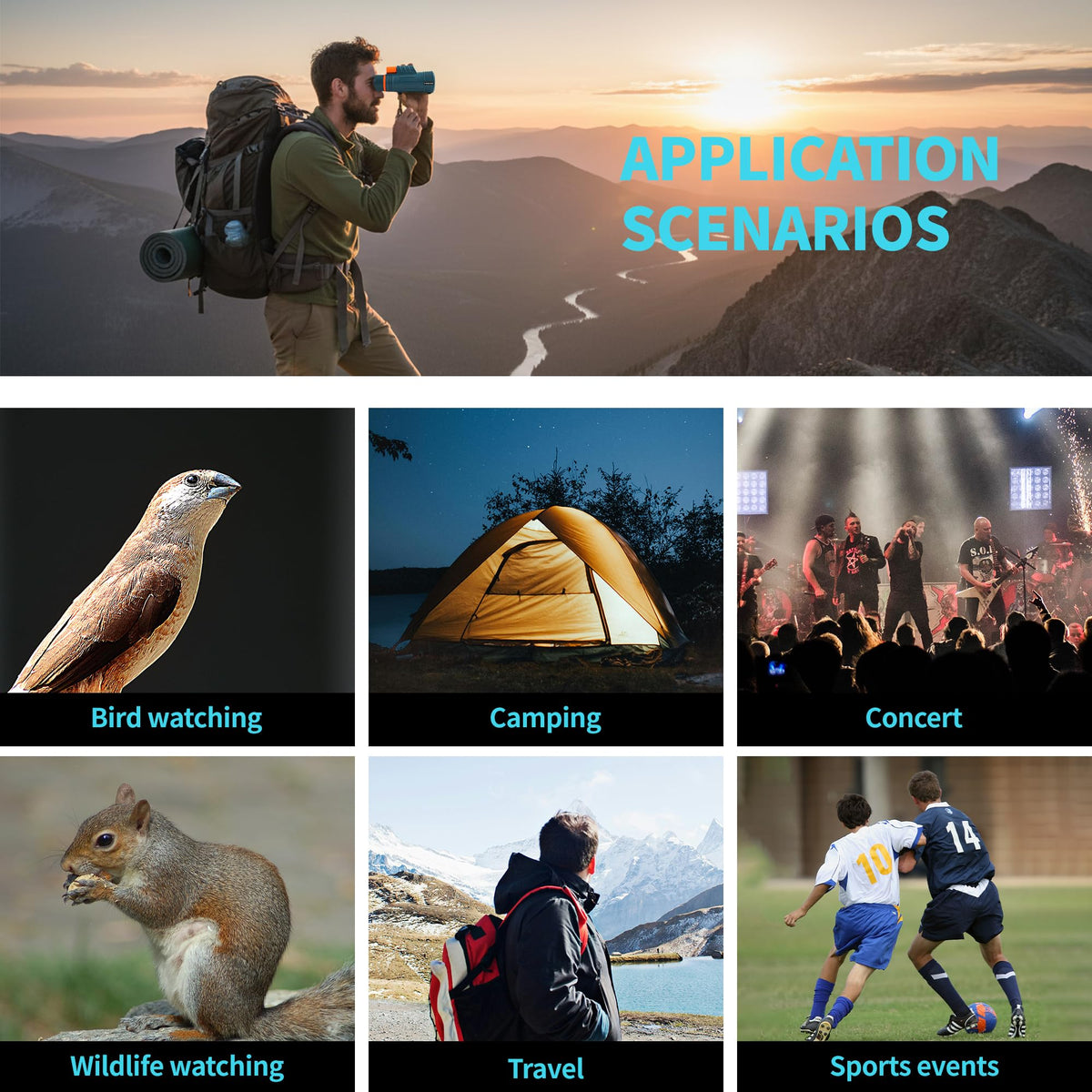 YINMONE monocular 10x42 field of view reveals broad scene coverage and details.