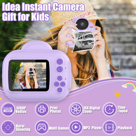 YINOCHE KC3 instant print function shows black-and-white photo printing for quick memories.