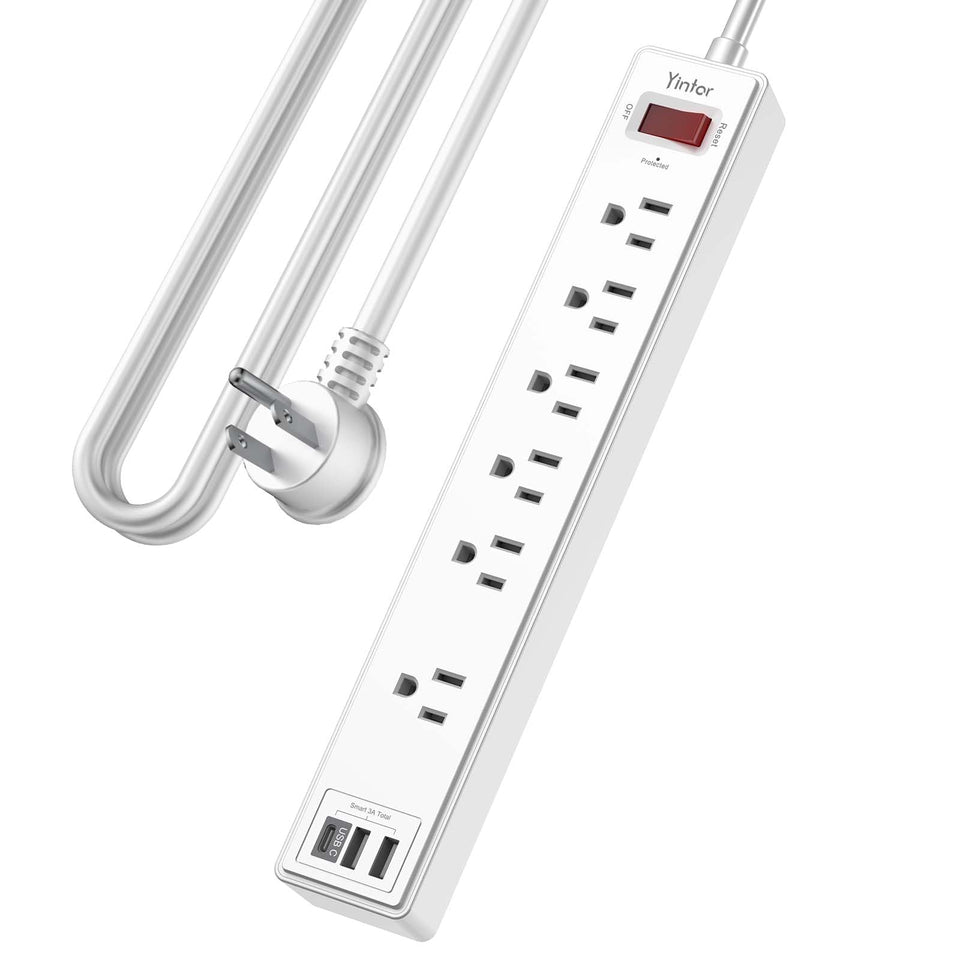 Yintar 10 ft power strip with six outlets for clutter-free home office.