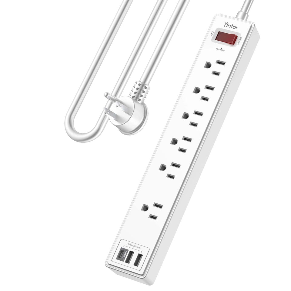Yintar 6ft power strip front view for flexible charging.