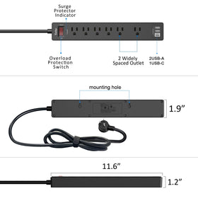 Yintar next to laptop for scale illustrating compact protective power strip