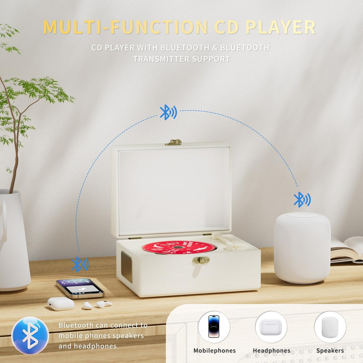 Yintiny CD loading action with lid open showing simple disc insertion and playback