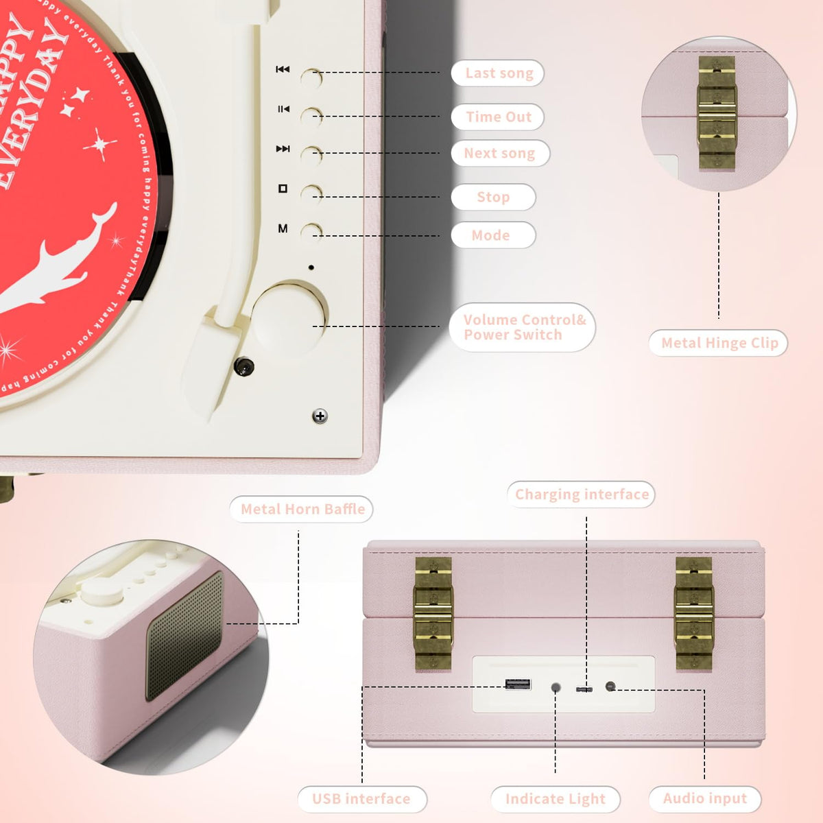 Yintiny in a bedroom lifestyle scene, pink player creating a cozy listening space