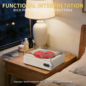 Yintiny on bookshelf lifestyle scene blending decor with functional audio