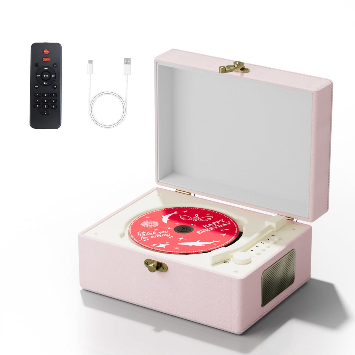 Yintiny pink unit front packaging showing speaker and controls, stylish and portable