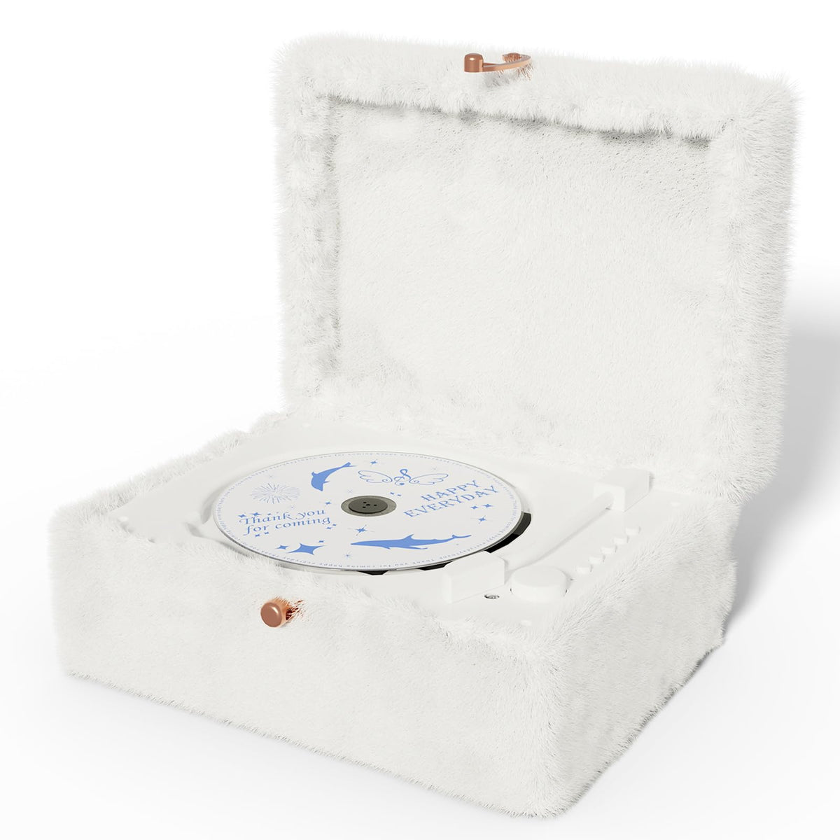 Yintiny plush white CD player front view showing controls and cozy look