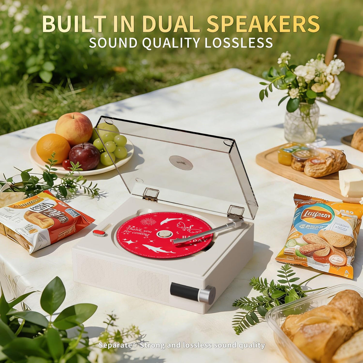 Yintiny with headphones connected demonstrating private listening convenience