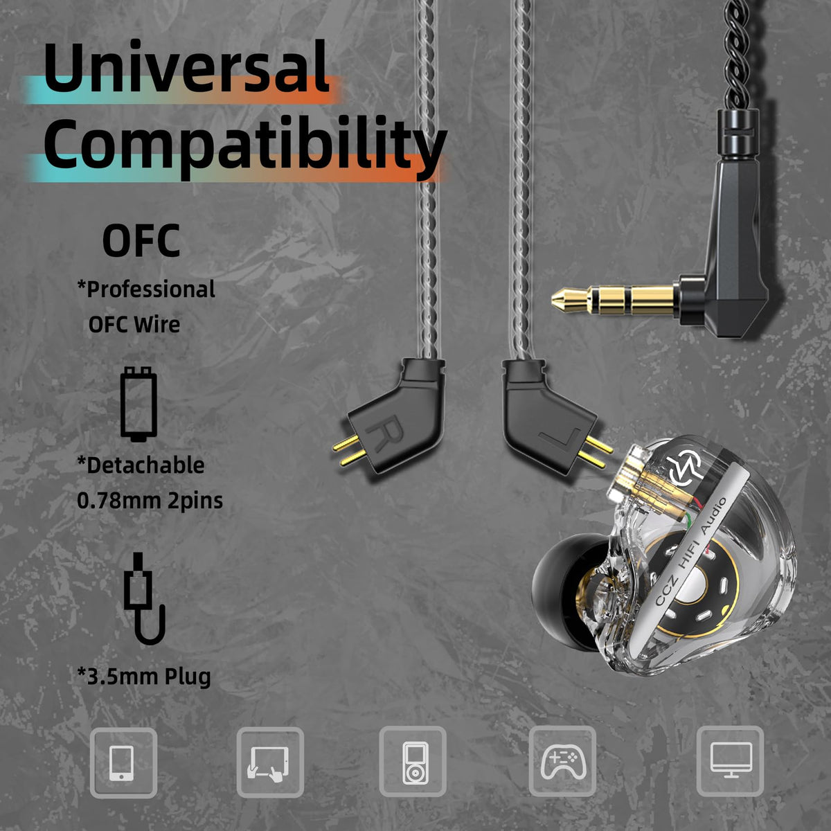 YINYOO CCZ DC01 Pro 3-5mm cable for broad device compatibility