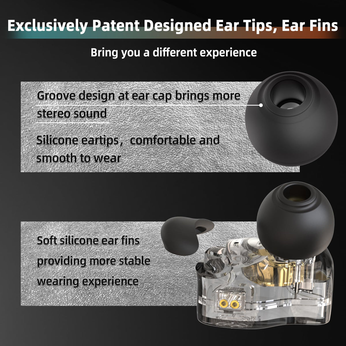 YINYOO CCZ DC01 Pro earfins detail enhances stability during active use.