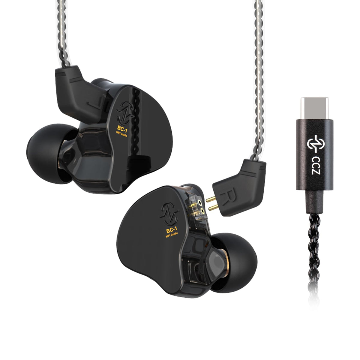 YINYOO CCZ Melody USB-C headphones front view showing compact in-ear design for portable use
