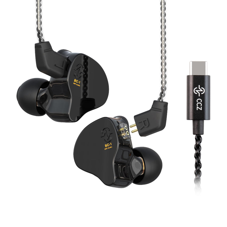 YINYOO CCZ Melody USB-C headphones front view showing compact in-ear design for portable use