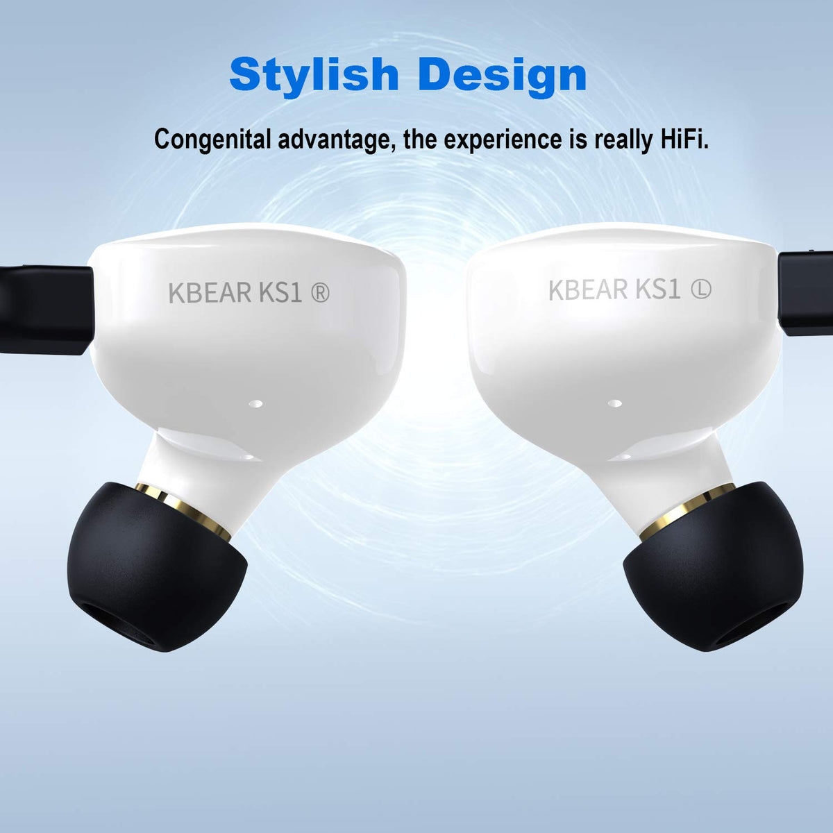 YINYOO KBEAR KS1 ear tip sets showing sizes for a secure seal and comfort