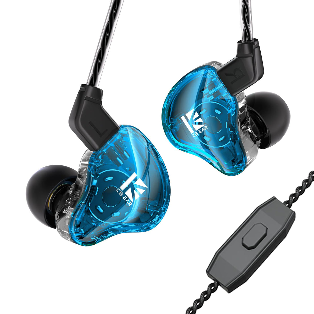YINYOO KS1 clear front view shows translucent housing with strong bass emphasis.