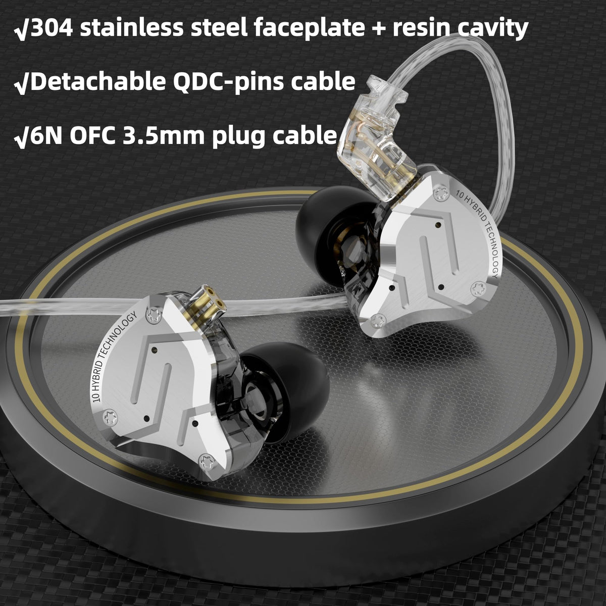 YINYOO KZ ZS10 PRO two-pin connector with slot protection for longevity