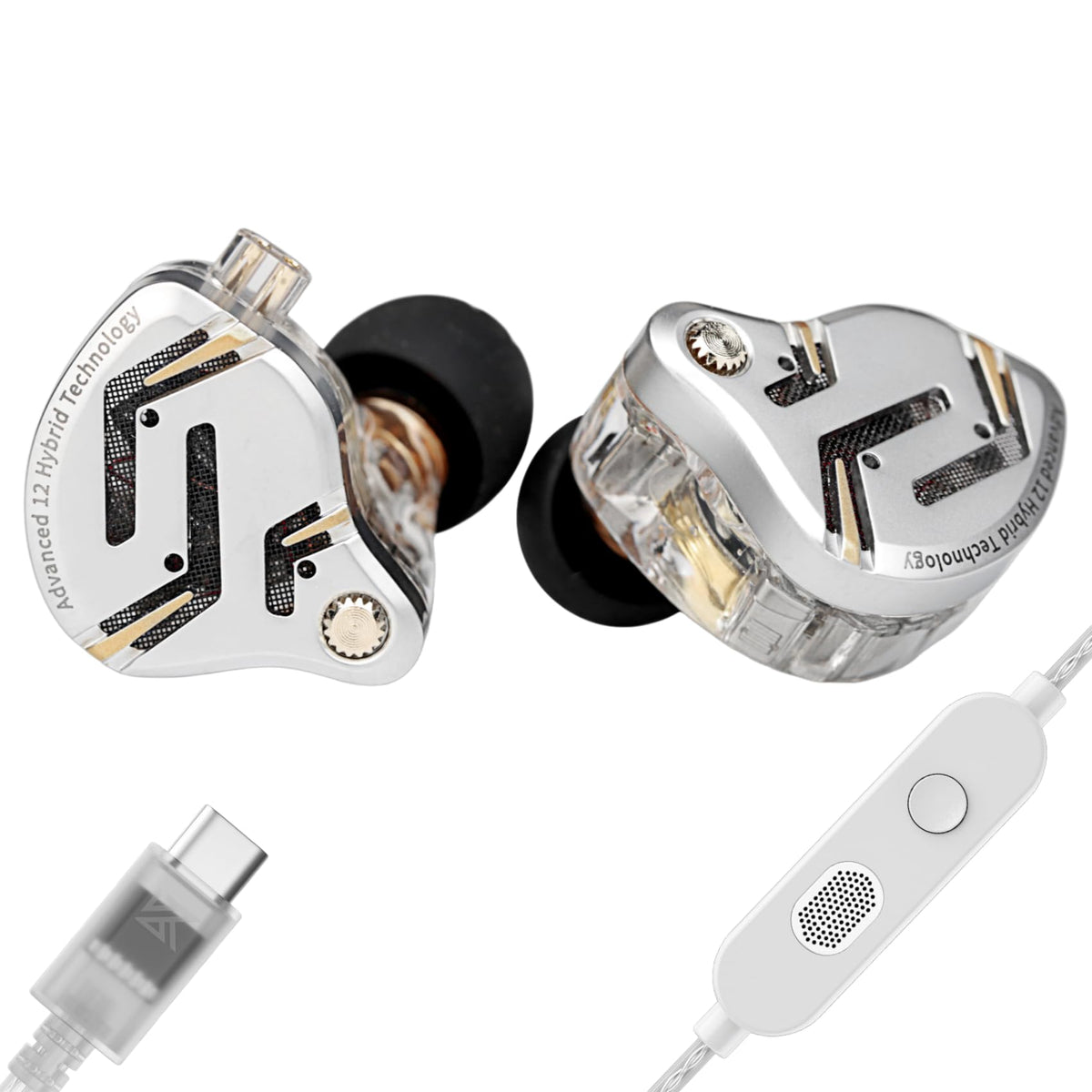 YINYOO KZ ZS12 Pro 2 USB-C silver front view showing sleek design and comfort