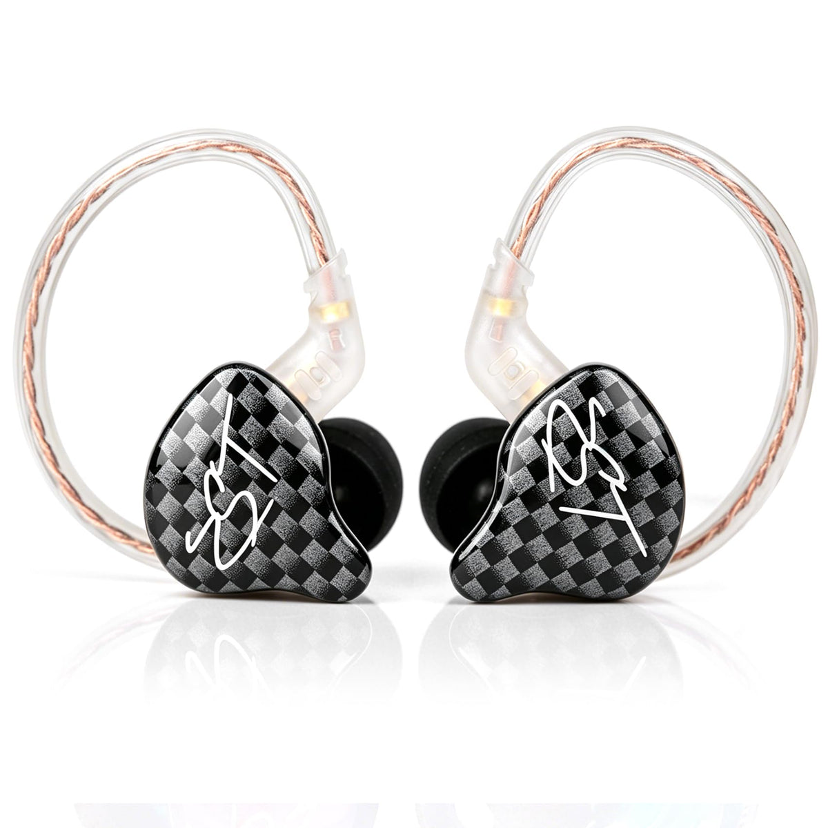 YINYOO KZ-ZST hybrid earphones front view in black, balanced sound in a compact shell.