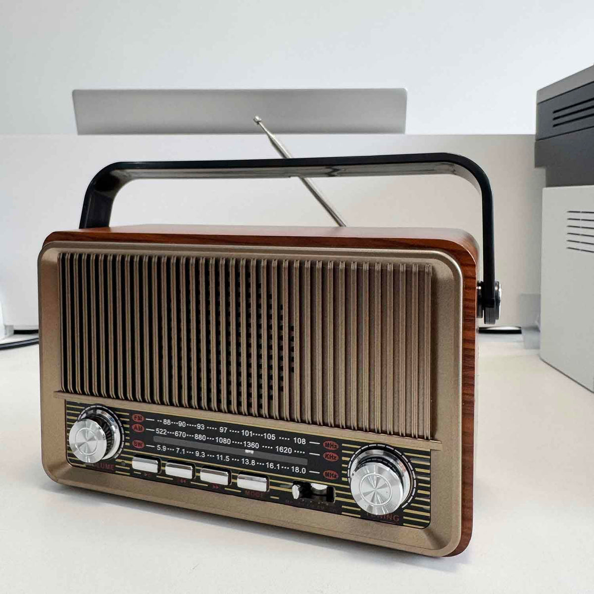 YIONGTAF radio placed in a kitchen setting providing stylish ambient audio