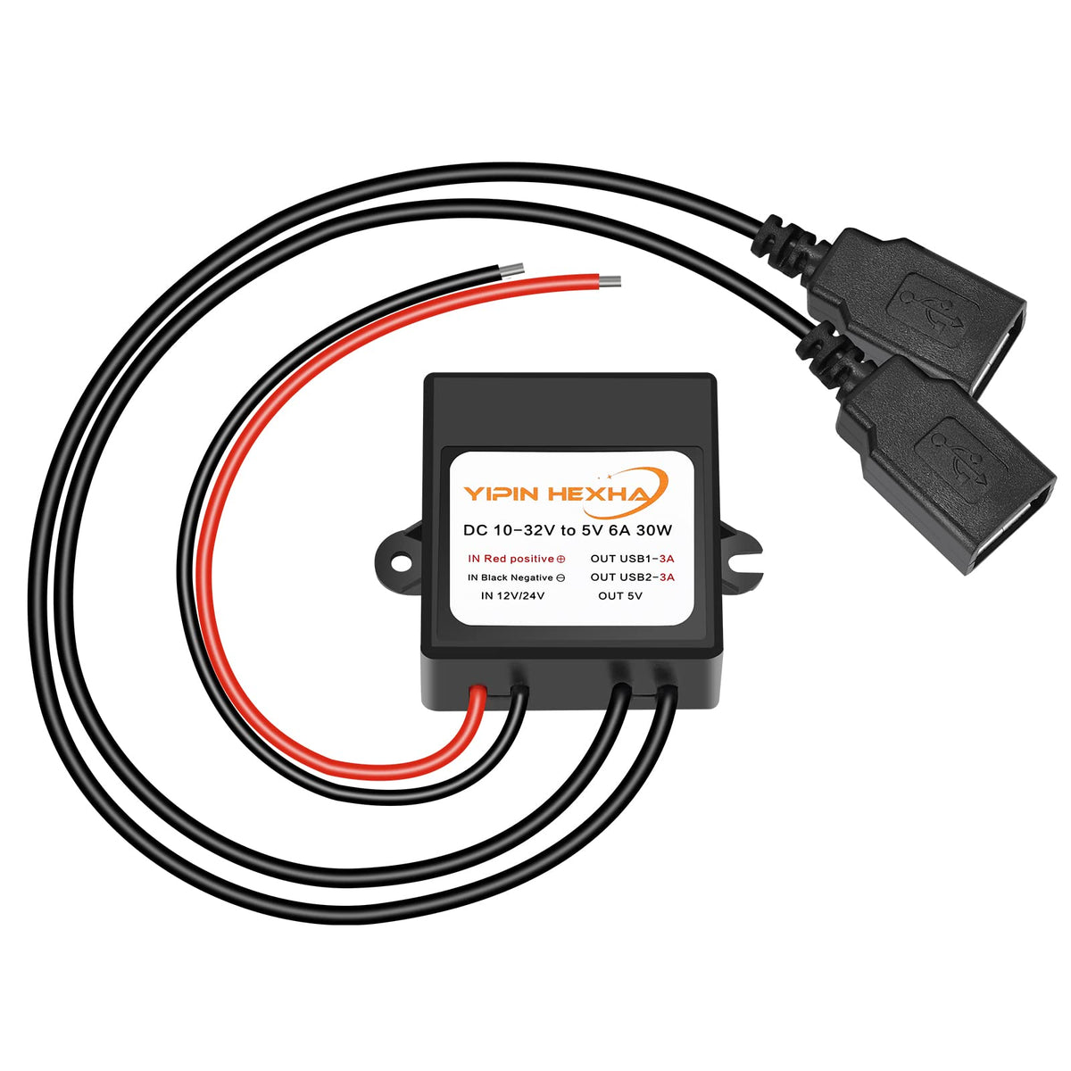 YIPIN HEXHA DC converter with dual USB ports for simultaneous charging.