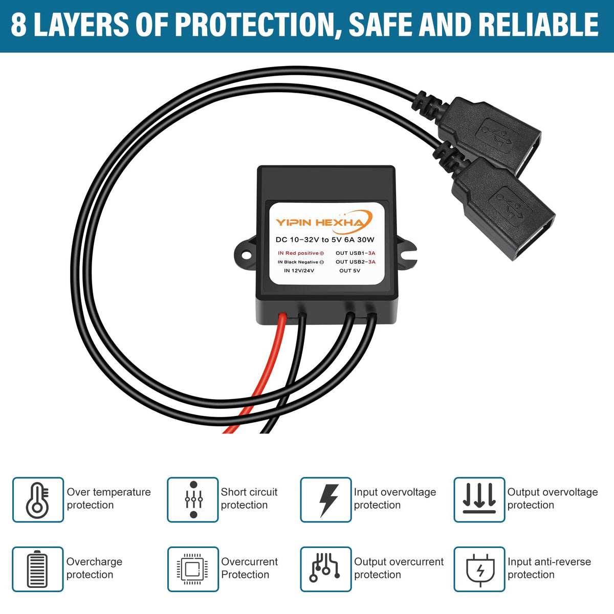 YIPIN HEXHA DC converter supports 12-32V input for flexible setups.