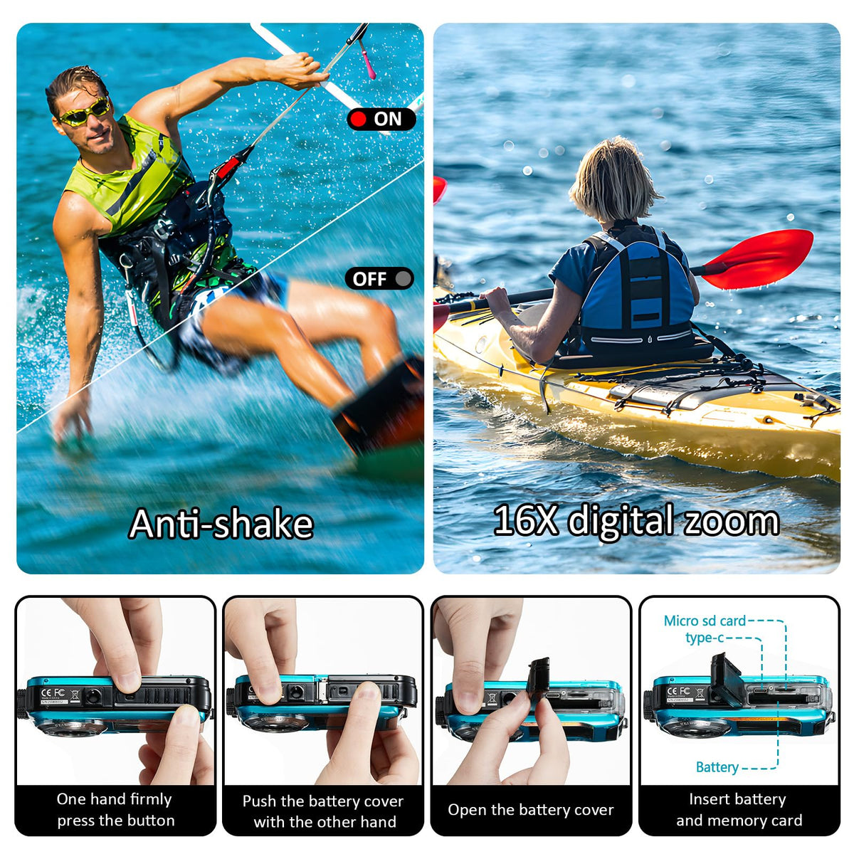 YISENCE floatable camera with sealed battery compartment for worry-free use