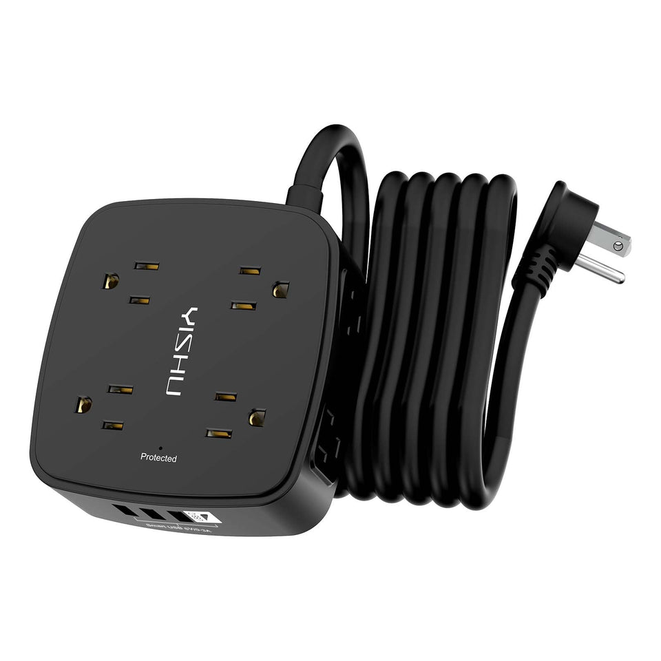 YISHU 10ft surge protector power strip with eight outlets for versatile charging.