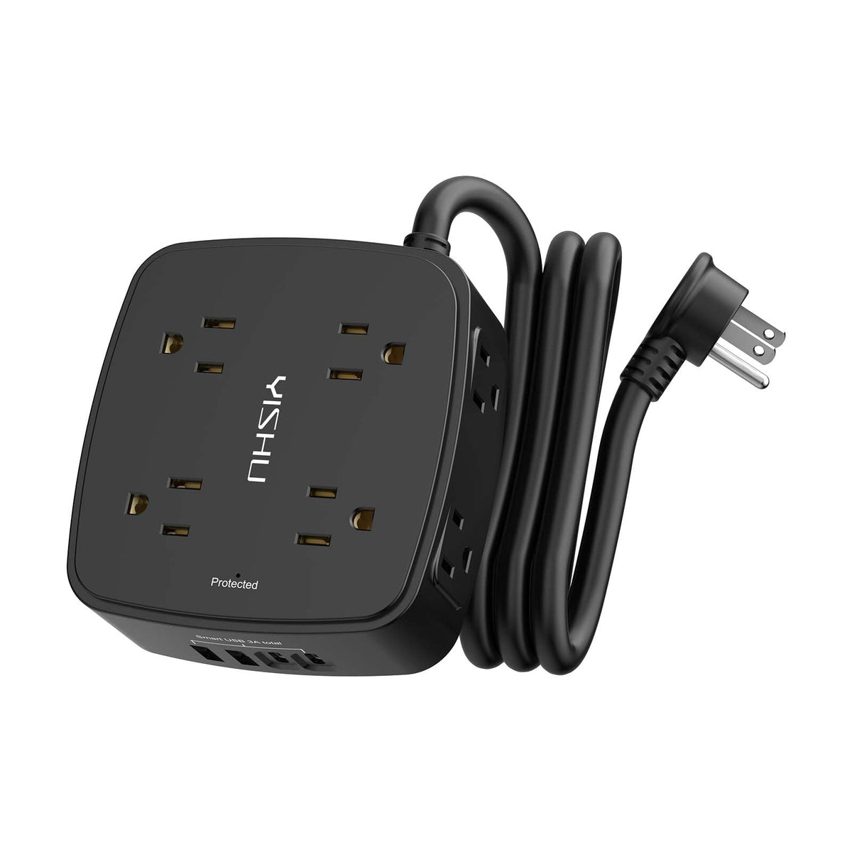 YISHU 5ft surge protector showing eight outlets for multi-device charging