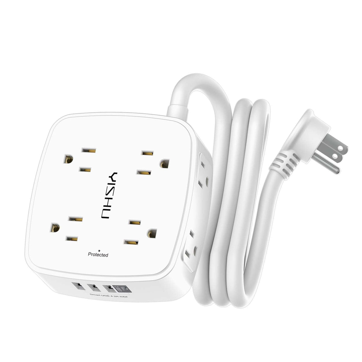 YISHU 5ft surge protector power strip with eight outlets for a multi-device setup