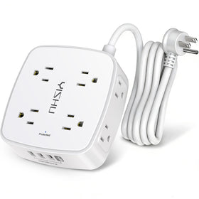 YISHU 6ft surge protector front view with 8 outlets for devices.