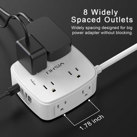 YISHU 8-outlet layout ideal for desks and dorms.