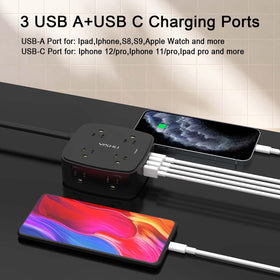 YISHU eight AC outlets and four USB ports support multi-device setups.