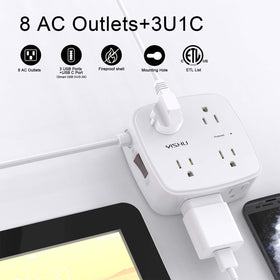 YISHU eight-outlet power strip with USB ports for desk charging