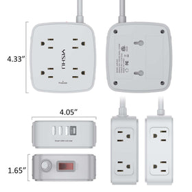 YISHU ETL-certified power strip shown with packaging and warranty notes.